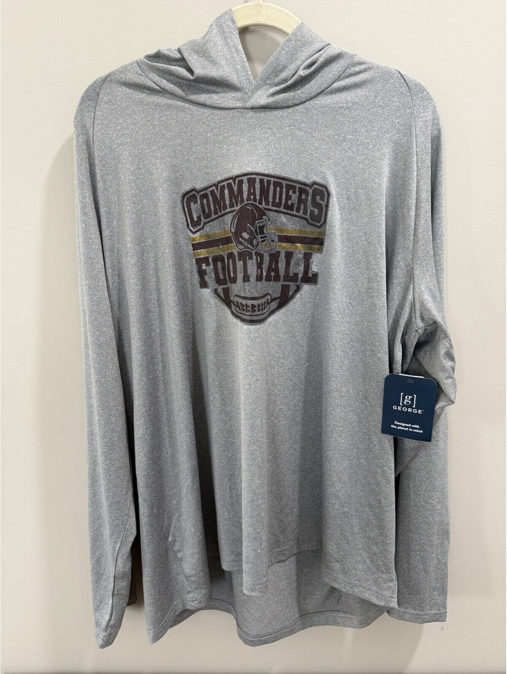 Commanders Football Hooded Long Sleeve Hoodie 2XL Gray